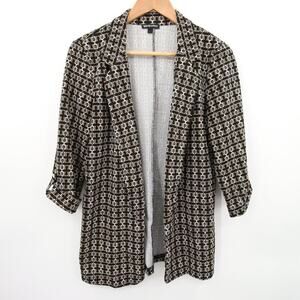 Wearever Blazer Aztec Print Jacket Open Front 3/4 Sleeve Luxury Pattern Black L
